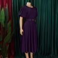 thumbnail image 3 of Ruimatai Women's Round Neck Puff Sleeve Belted A-Line Midi Dresses for Women Formal Party & Office Wear, 3 of 7