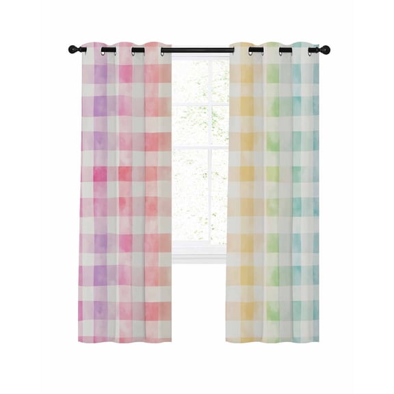 Colorful Plaid Blackout Curtains 72 Inch Length Spring Modern Thermal Insulated Window Curtain Window Drapes 2 Panels for Bedroom Living Room 52"Wx72"L