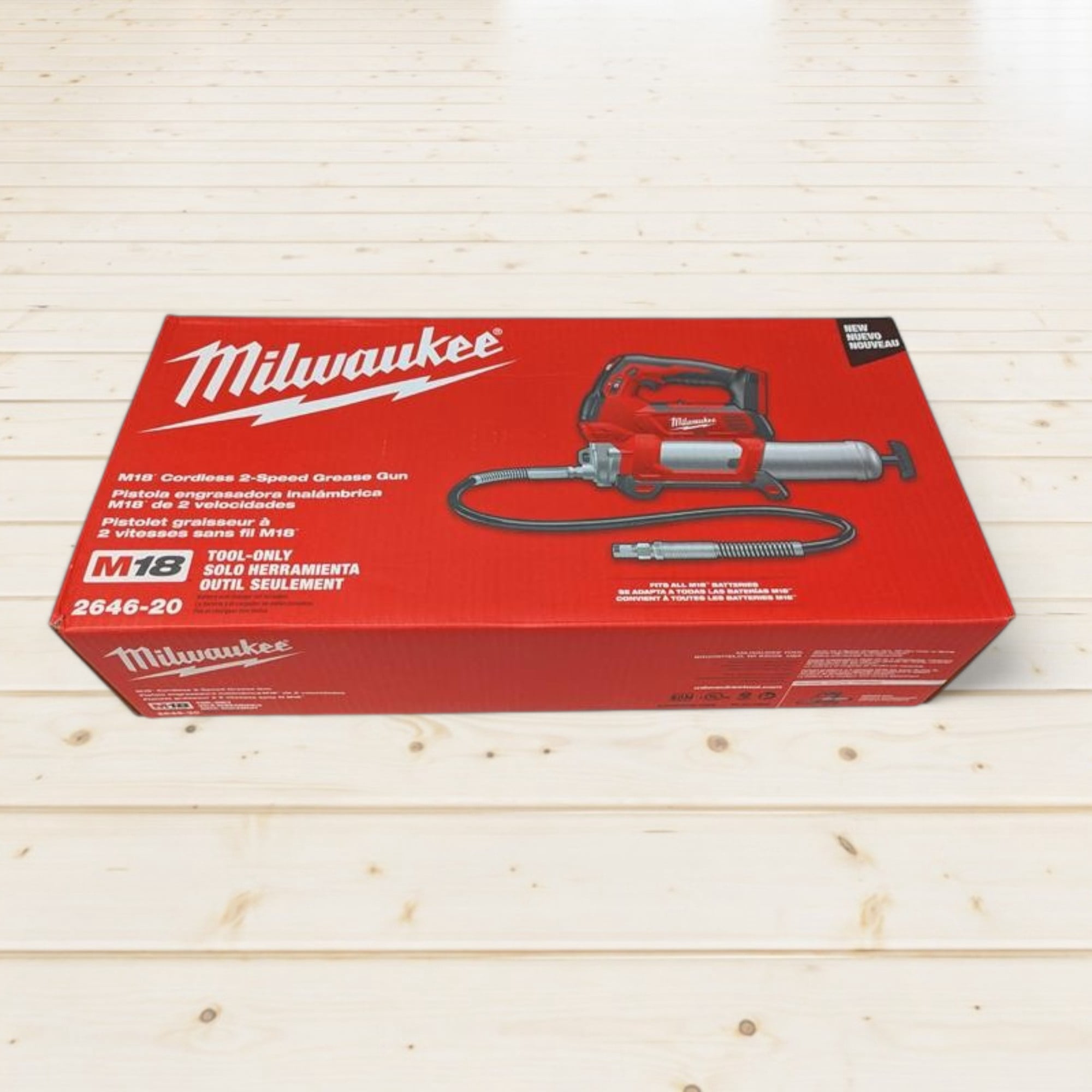 Milwaukee 2646-20 M18 Cordless 2-Speed Grease Gun – 10,000 PSI, Pre-Set Grease Counter, 48" Hose, LED Light, M18 Battery Compatible  (Bare Tool)