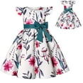 thumbnail image 1 of Girls Flower Short Sleeve A-Line Dress Crewneck Birthday Dresses for 3-9Y, 1 of 6