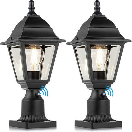 Dusk to Dawn Outdoor Post Lights, 2-Pack Waterproof Outside Post Lamps with Pier Mount, Exterior Pole Lantern with Clear Glass, Matte Black Light Fixture for Patio, Garden, Walkway