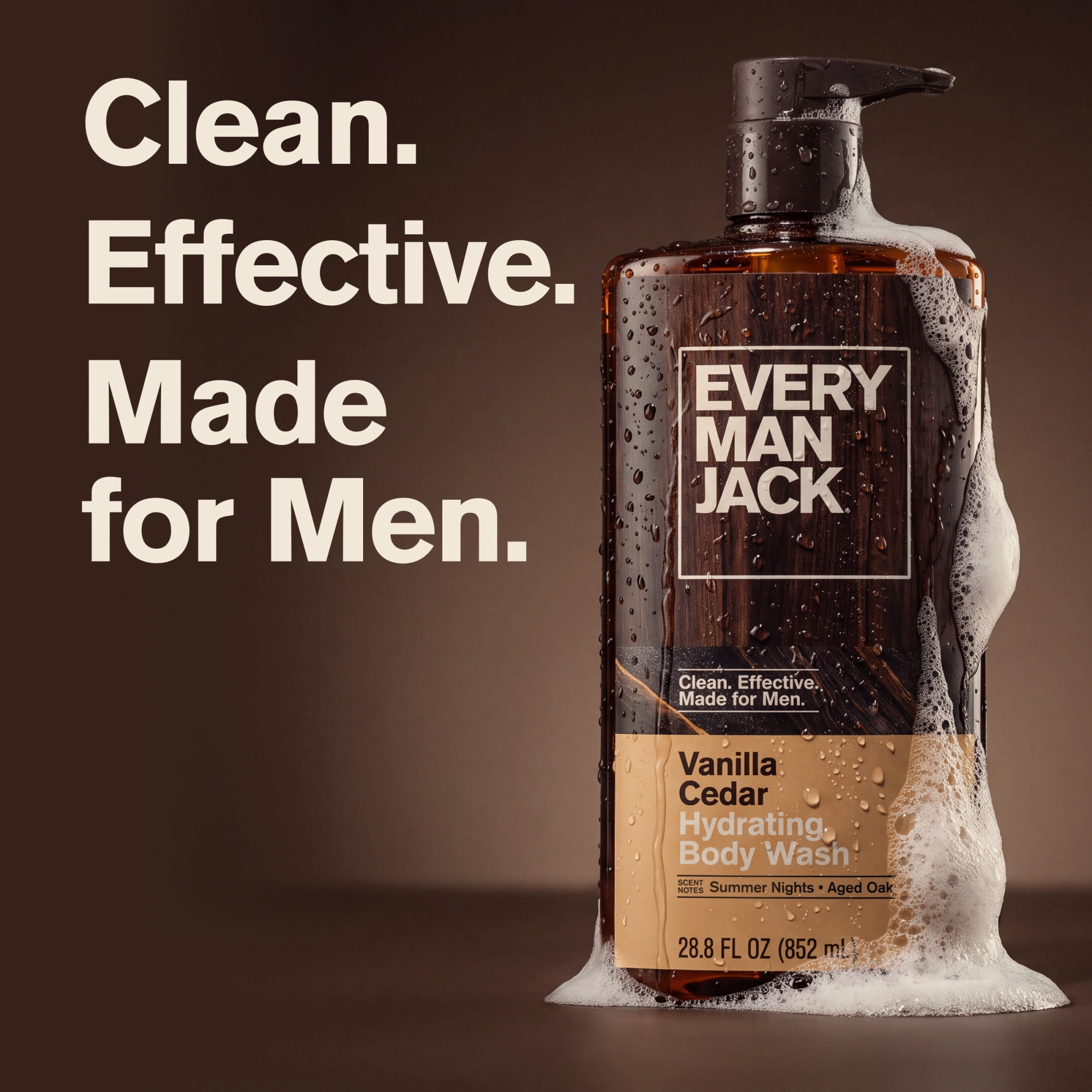 Every Man Jack Vanilla Cedar Hydrating Body Wash for Men, Naturally Derived, 28.8 fl oz