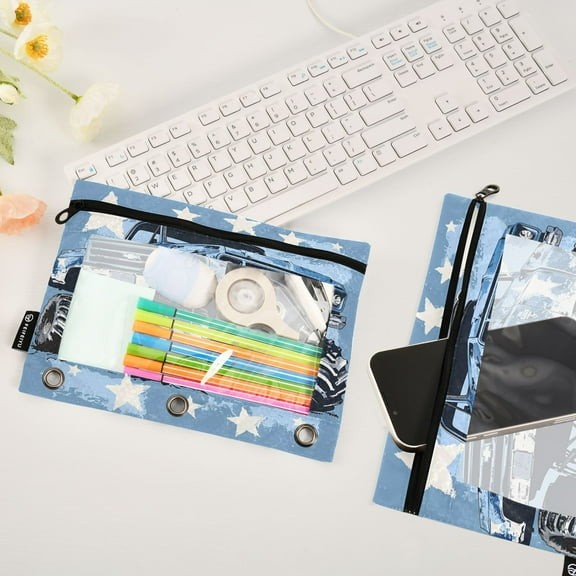 Blue Monster Truck 2 Pack Pencil Pouches Zipper Pencil Case 3 Ring Pencil Pouch Cosmetic Bag