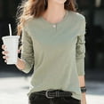 thumbnail image 2 of AherBiu Womens Long Sleeve Tops Button Crewneck Fall Casual Basic Top Tees Shirts Casual Loose Dailywear Tshirt, 2 of 3