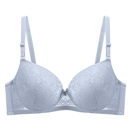 Ousvtion Saving Womens Push Up Everyday Bras Lace Underwire Bralettes V Neck Full Coverage Bra Beauty Back Smoothing Brassiere Basic Underwear Plus Size Deals Blue 38