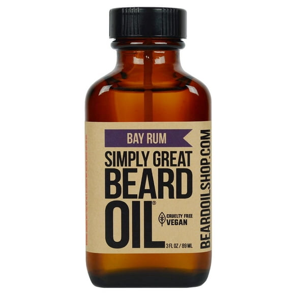 Aceite para barba Simply Great - Aceite para barba perfumado BAY RUM - Acondicionador para barba 3 oz de fácil aplicación - Natural - Cuidado vegano y libre de crueldad para barba - Regalos para hombr