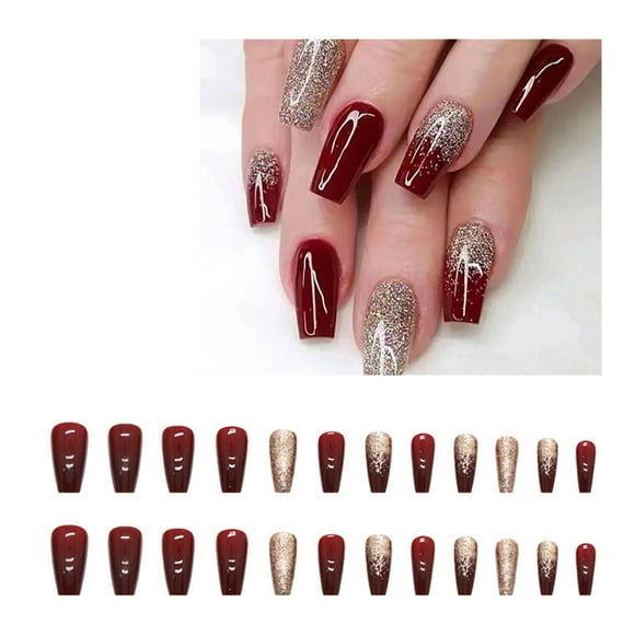 24Pcs Press on Nails Short Press On Nails, Fake Nails Coffin Nails for Women with Butterflies Design Glossy Nails