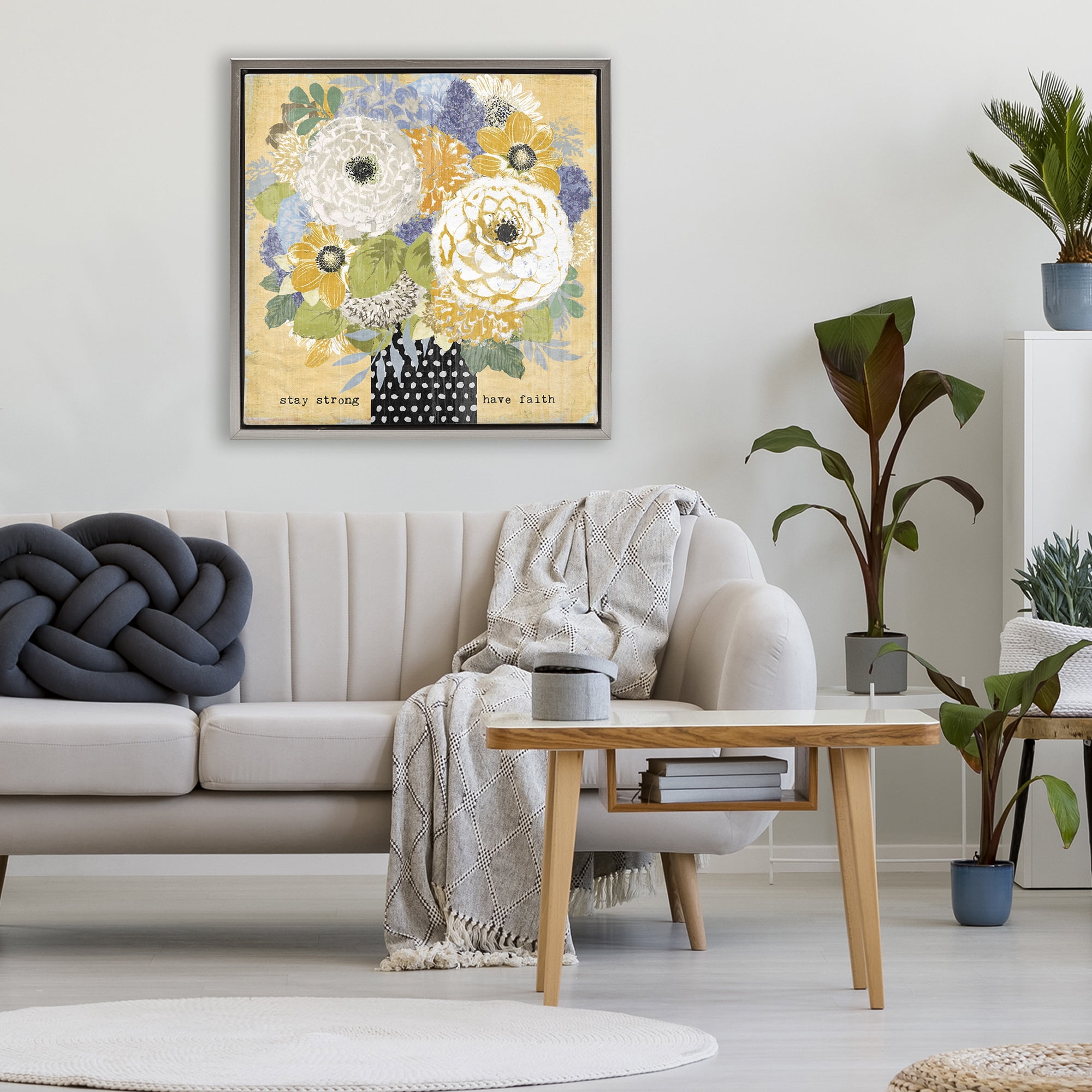 Stupell Industries Stay Strong Have Faith Gray Framed Floater Canvas Wall Art, design by Suzanne Nicoll