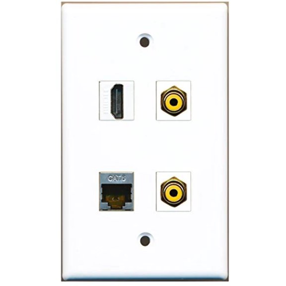 RiteAV - 1 Port HDMI 2 Port RCA Yellow 1 Port Shielded Cat6 Ethernet Wall Plate