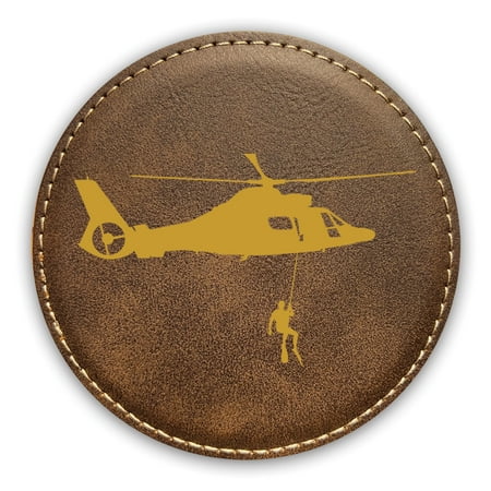 

MH-65 w/ Rescue Swimmer Coaster Laser Engraved Leatherette - Round Coasters - Many Colors - Single / Coasters Sets - sar search and rescue pararescue