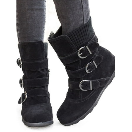 Womens Winter Warm Matte Booties Shoes Buckle Flat Short Ankle Snow (The Best Winter Boots For Women)