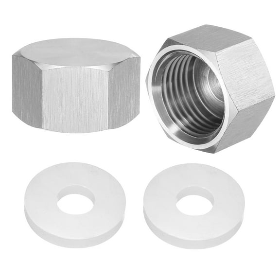 2 Pack Hex End Cap, 304 Stainless Steel PT 1/2" Female Pipe Fitting with Washer