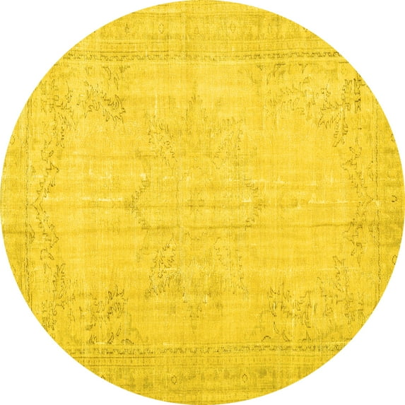 Ahgly Company Machine Washable Indoor Round Persian Yellow Traditional Area Rugs, 6' Round
