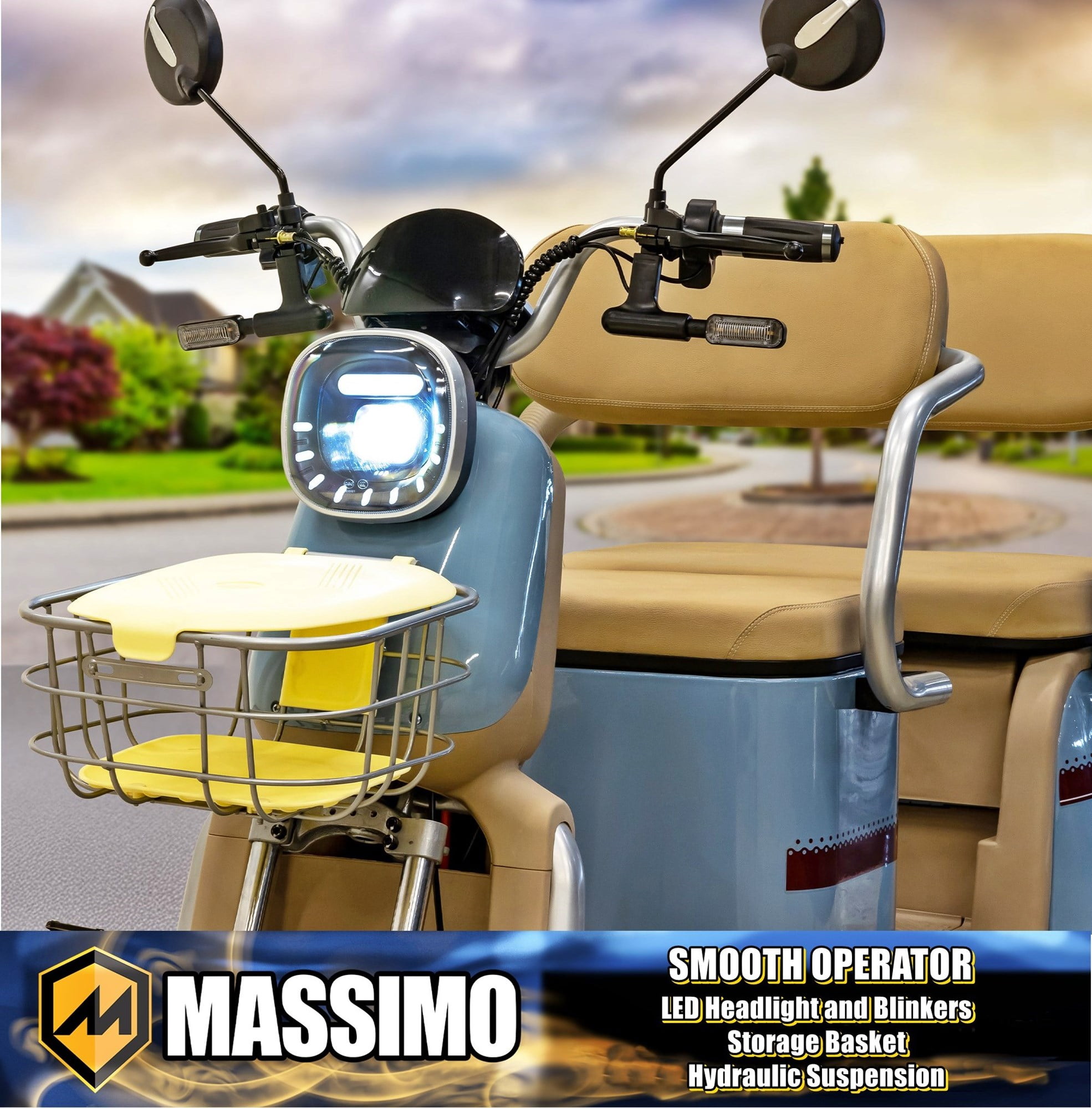 Massimo MGC E-Trike 3-Wheel Electric Cart – 17 MPH, 2-Seater Adult Scooter – Blue