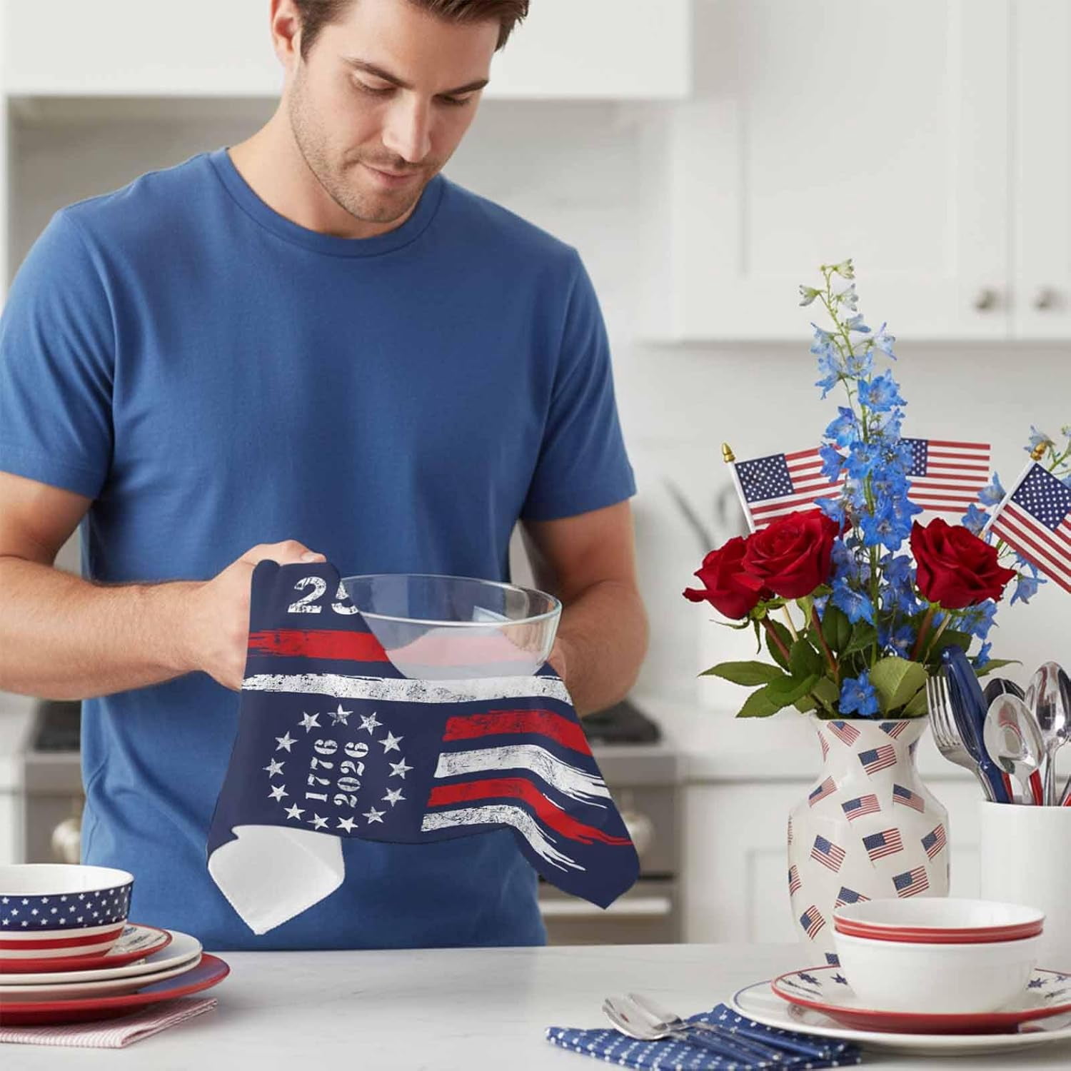 250 Years America Kitchen Towel th Anniversary Red White Blue Quick Dry Absorbent Dish Towels Soft Microfiber Cloth Dishcloth for Kitchen Cooking Baking 18 x 26 Inch, 2 Pack