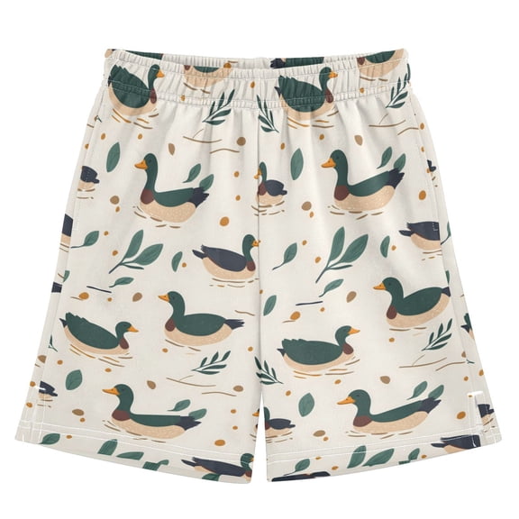 Green Wild Ducks Pattern Athletic Shorts Breathable with Comfort Fit Drawstring Casual Sweatshorts X-Small