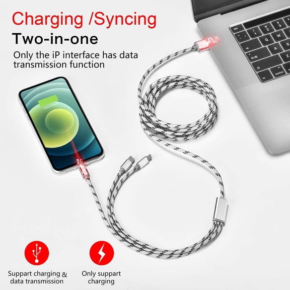 PYYAN-10Ft Multi Charging Cable 3A, 2Pack Braided Fast Charging 3-in-1 Multiple Charger Cable with IP/Micro USB/Type C Adapter Port for Cell Phones/iPhone 17 16 15 14 13/ Samsung/Pixel/Tablet and Mor