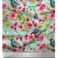 thumbnail image 1 of Soimoi Green Japan Crepe Satin Fabric Stripe,American Robin & Pink Floral Printed Craft Fabric by The Yard 42 Inch Wide, 1 of 1