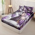 thumbnail image 2 of Manfei Dreamy Flower Lady Zipper Full Size Comforter Sets with Fitted Sheet and 2 Pillowcases,White Wolf Zipper Bedding Set,Black Reversible,4pcs, 2 of 8