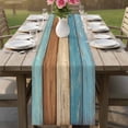 thumbnail image 4 of Farmhouse Light Blue Brown Table Runner - 108 Inch Long Vintage Wooden Striped Cotton and Linen Blended Dress Scarves Farmhouse Table Runner for Kitchen Dining, Coffee Table, 13" x 108", 4 of 8