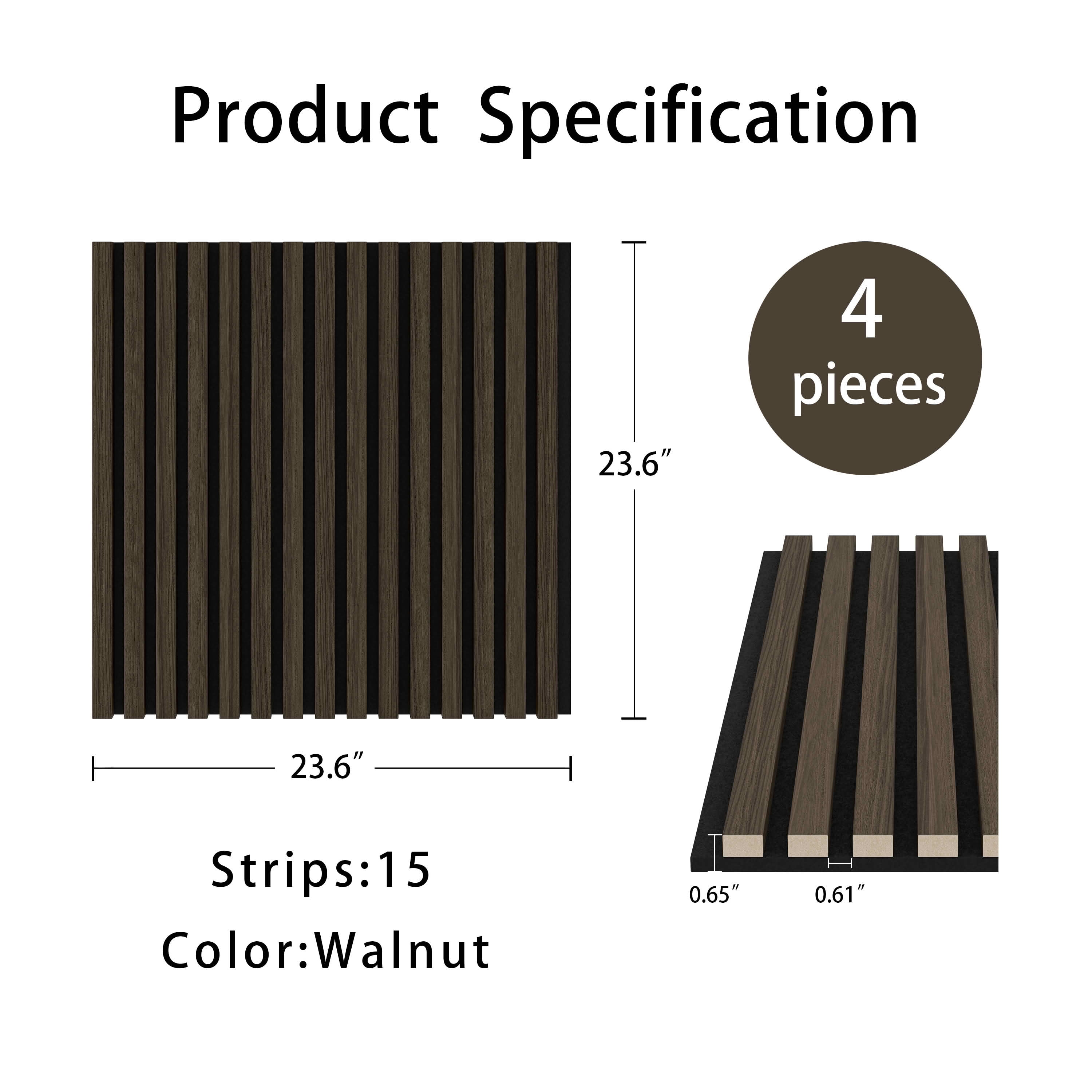 MAYEERTY Walnut Wood Veneer MDF Sound Absorbing Panel for Wall Decor, 24x24x1 Inch, 4 Pack