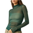 thumbnail image 1 of Timegard Tops for Women Mesh High Neck Long Sleeve Bottom Tee Sheer Fall Casual Slim Tops Solid Color, 1 of 5