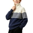 thumbnail image 6 of hotojiny Boys' Knit Pullover Sweater Quarter Zipper Knitwear Sweatshirt Kids Long Sleeve Striped Sweaters Casual Outfit(Blue,7-8 Years), 6 of 7