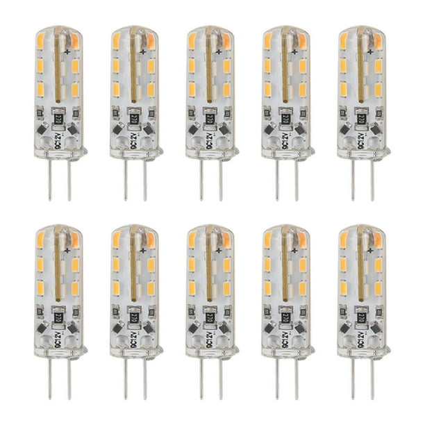 10 Uds G4 bombilla LED 1,5 W DC12V blanco cálido 3000K 110LM Bi Pin bombillas LED para iluminación de gabinete patio