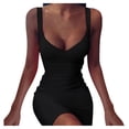 thumbnail image 4 of ZHOGXU Women's Dress Sleeveless V Neck Solid Color Fashion Comfortable Slim Fit Mini Dresses For Casual Daily Wear,Black,L, 4 of 5