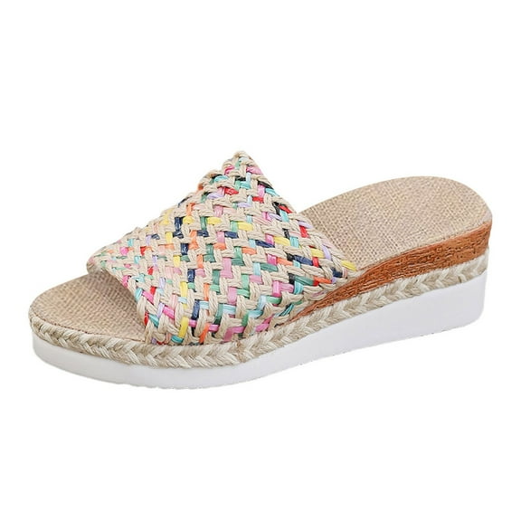 IUJSOY Espadrilles for Women Platform Sandals Braided Wedges Heels Slip on Shoes Slide Sandals