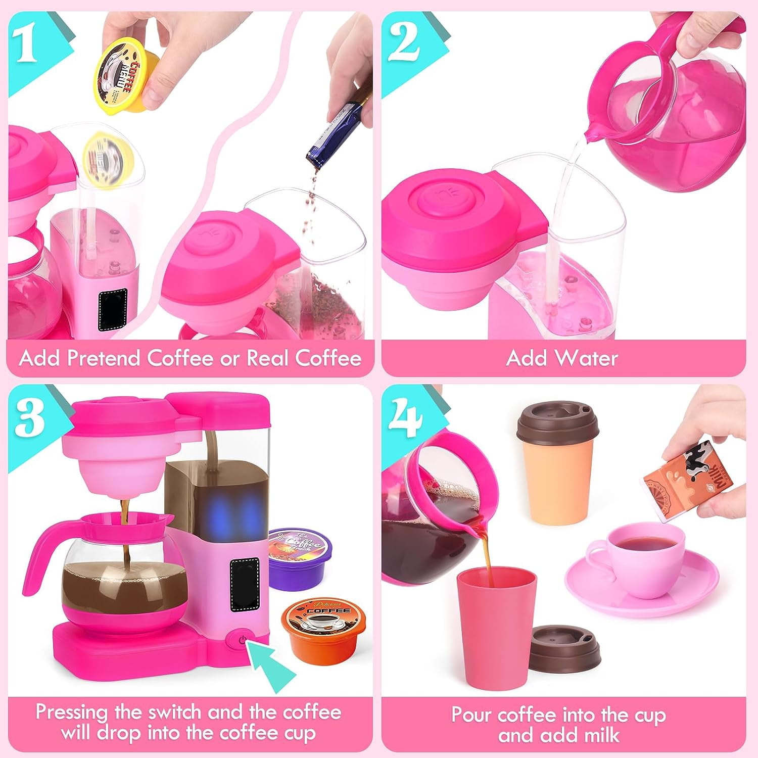 Toy Kitchen Light Up Coffee Maker Pink Makes Sound