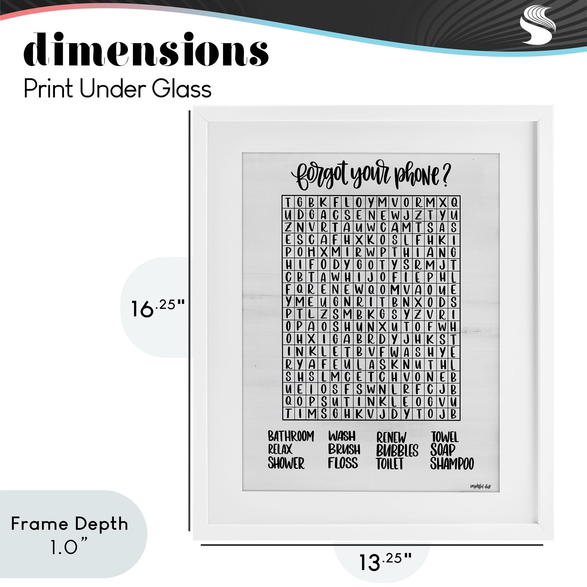 Stupell Industries Forgot Phone Bathroom Wordsearch White Framed Print Under Glass, design by Imperfect Dust