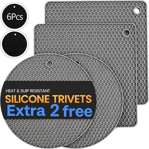 USIONE Hot Pads-Heat Resistant Pot Holders & Trivets - Hot Dish Plate Mats Oven Hot Pads for Cooking Baking 6 Pcs(Grey)