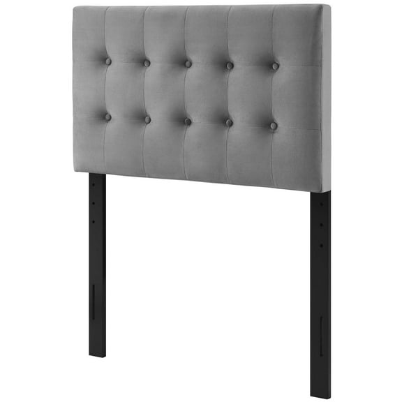 Contemporary Modern Urban Designer Bedroom Twin Size Tufted Headboard, Velvet Fabric, Grey Gray