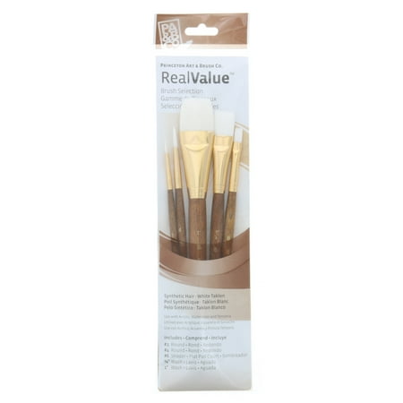 UPC: 0757063918697 | Princeton Brush Real Value 5-Brush White Taklon Brush Set  Round 1  4  Shader 6  Wash 5/8  1