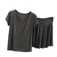 thumbnail image 2 of Bixock Women's 2 Piece Pajama Set,Pajamas for Women Solid Color Round Neck Short Sleeve Top Short Pants Summer Lightweight Sleepwear, 2 of 6