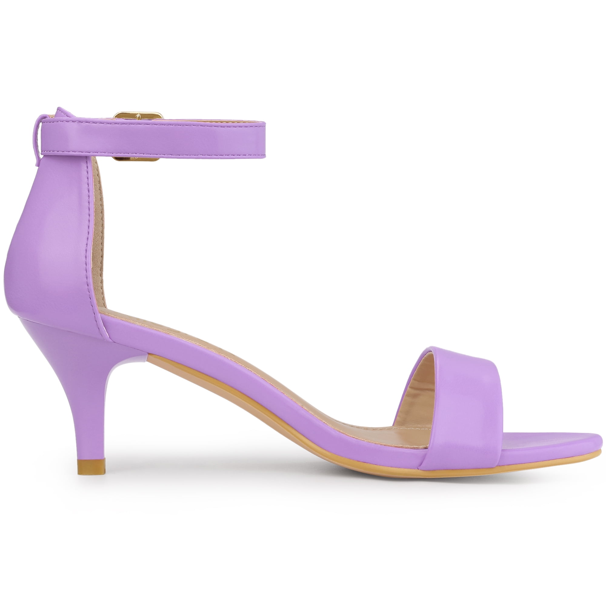 DARING DIVA Stylish Women's Ankle Strap Black Kitten Heel Sandals 10 Purple