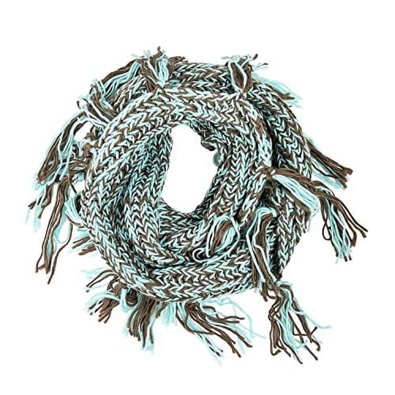 StylesILove Women Girls Two-Tone Winter Infinity Loop Scarf with Tassels Taupe & Mint Neck Warmer Knit Scarf