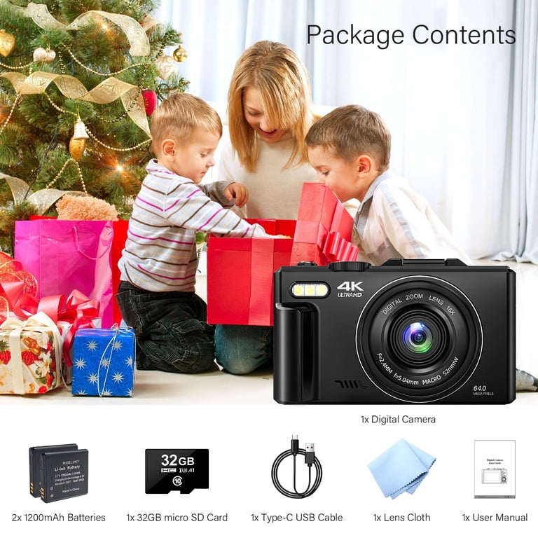 Lenofocus 5K Digital Camera With WiFi & 3" 180° Flip Screen | 75MP, 18X Zoom, Autofocus Compact Camera For Travel & Vlogging (32GB Card + 2 Batteries)