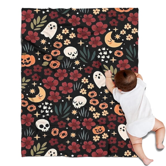 Halloween Floral Ghosts Pattern Blanket,Comfortable Soft Flannel Throw Blanket,All Season,Warm Lightweight Blankets for Sofa Bed Couch Living Room Chair,30"x40"