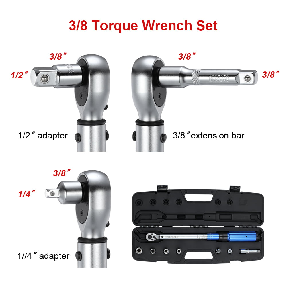 BULLTOOLS 3/8-inch Drive Dual-Direction Click Torque Wrench Set 72-tooth High Accuracy Torque Wrench with Buckle 10-100ft.lb/20-135Nm