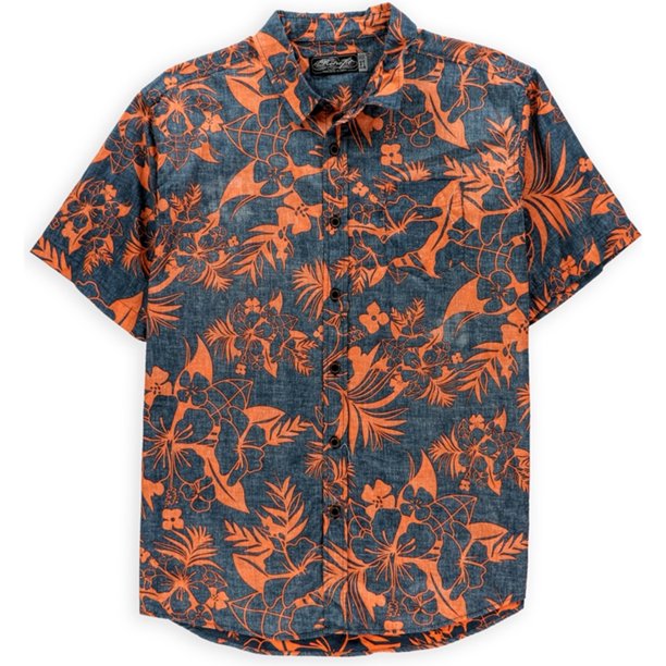 Camisa hawaiana Retrofit con Botones para hombre azul extragrande