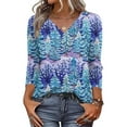thumbnail image 2 of Women's Casual Fashion Christmas Print 3/4 Sleeve Top, Holiday Graphic Tee, Stylish Blouse for Fall Winter Seasonal Wear,Royal Blue,XL, 2 of 7