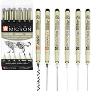Sakura Pigma Micron - Pigment Fineliner Pens - 01/03/05/08/Graphic/Brush - Wallet Of 6 - Black Ink