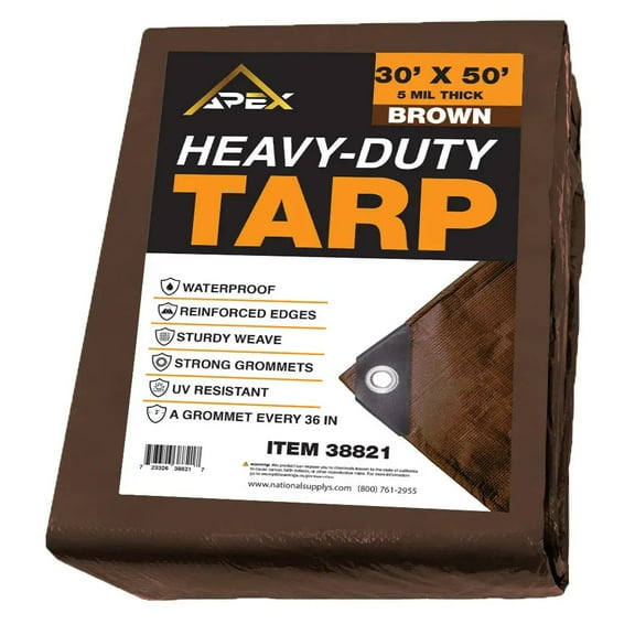 Heavy Duty Brown Tarp - 5 MIL Multipurpose UV Resistant Tarp Size: 30ft x 50ft
