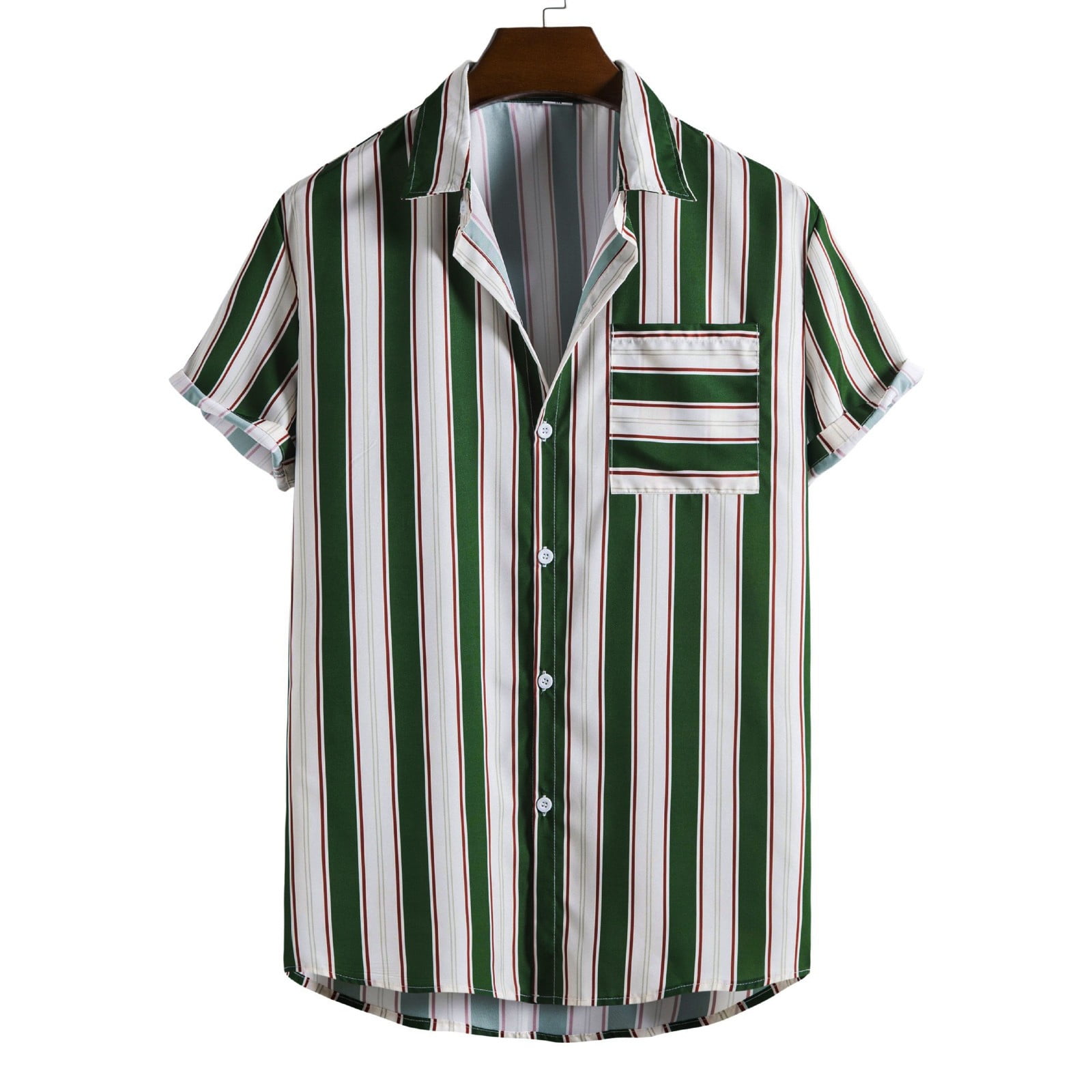 Men Summer Button Down Striped Printed Casual Short Sleeves Lapel Shirt