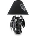 thumbnail image 2 of Zeckos Gothic Guardians of Light Medieval Dragons Resin Table Lamp - Dark Fantasy - 19 Inches High - with Black Fabric Tribal Dragon 13 Inch Diameter Lampshade, 2 of 6