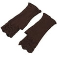thumbnail image 3 of Naierhg 1 Pair Knitted Gloves Half Finger Hollow Stretchy Thick Cozy Keep Warm Solid Color Autumn Winter Knitted Writing Gloves Coffee, 3 of 8