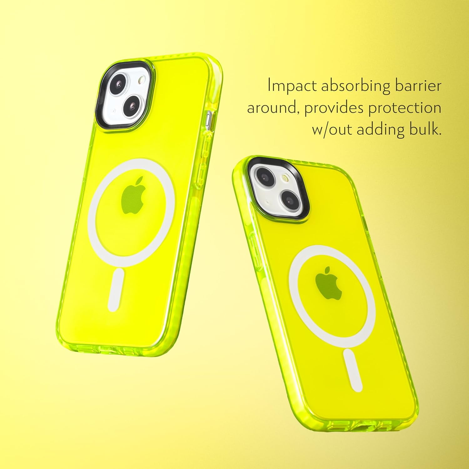 SteepLab Barrier MS Case for iPhone 15 - Compatible with MagSafe - Impact Absorbing Case with Strong Magnets - 360 Protection and Raised Bezel (Hi-Energy Neon Yellow)