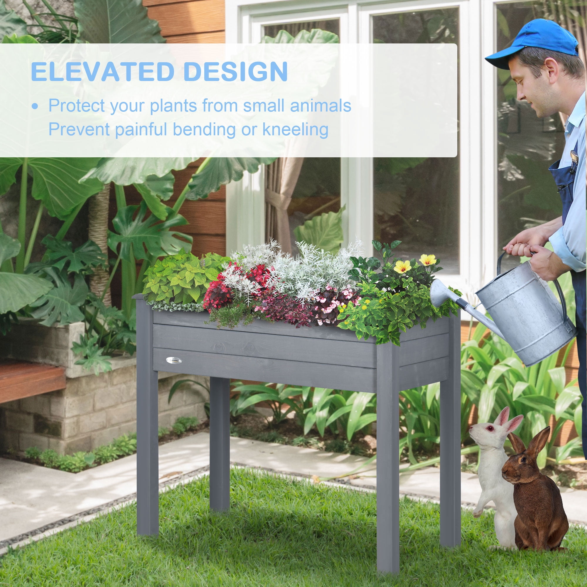 AsterOutdoor Raised Garden Bed with Legs, Elevated Wooden Planter Box, Self-Draining with Liner for Vegetables, Herbs & Flowers